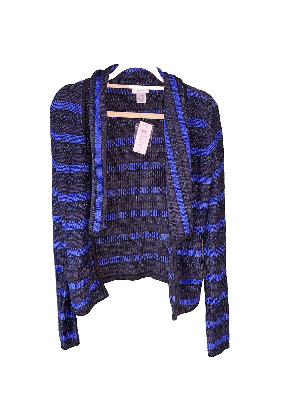 Cache Cardigan Womens Medium NEW Y2K VNTG Black Blue Striped Long Sleeve Sweater